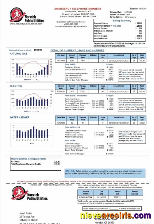 USA NORWICH PUBLIC UTILITIES utility bill